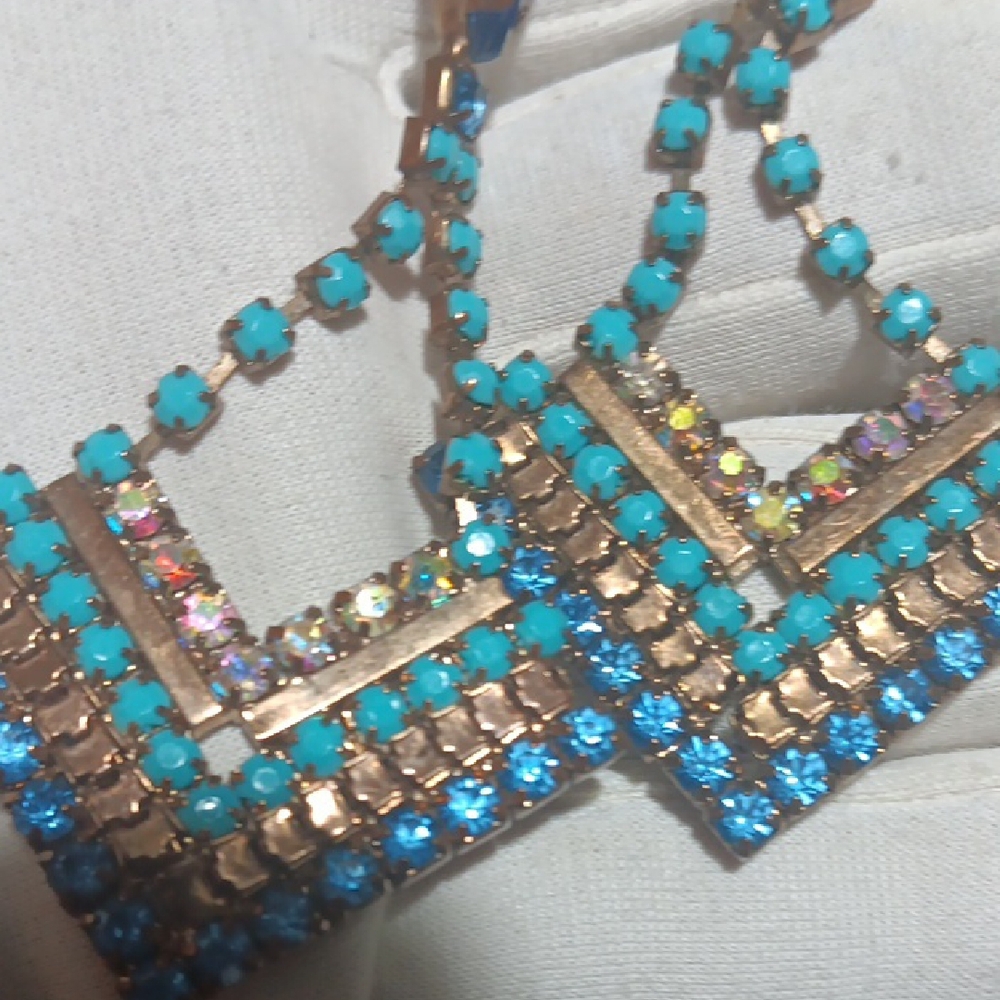 Dangle Jeweled Turquoise Earrings